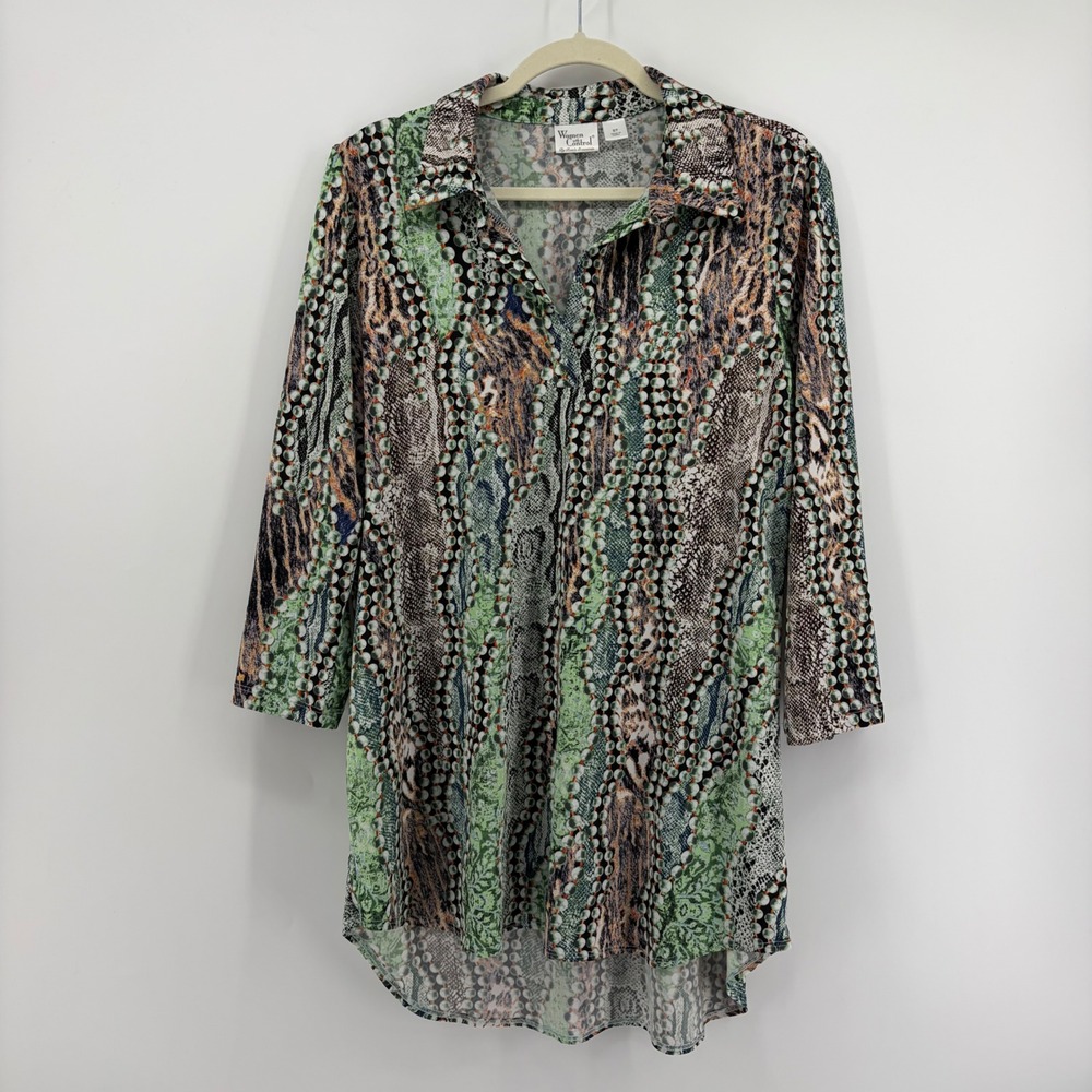 Women with Control Womens ST Green Snakeskin Pearl Print Tunic High-Low Top